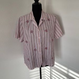 Alfred Dunner Jeweled Stars & Stripes Boxy Button Down w/ thin shoulder pads 16